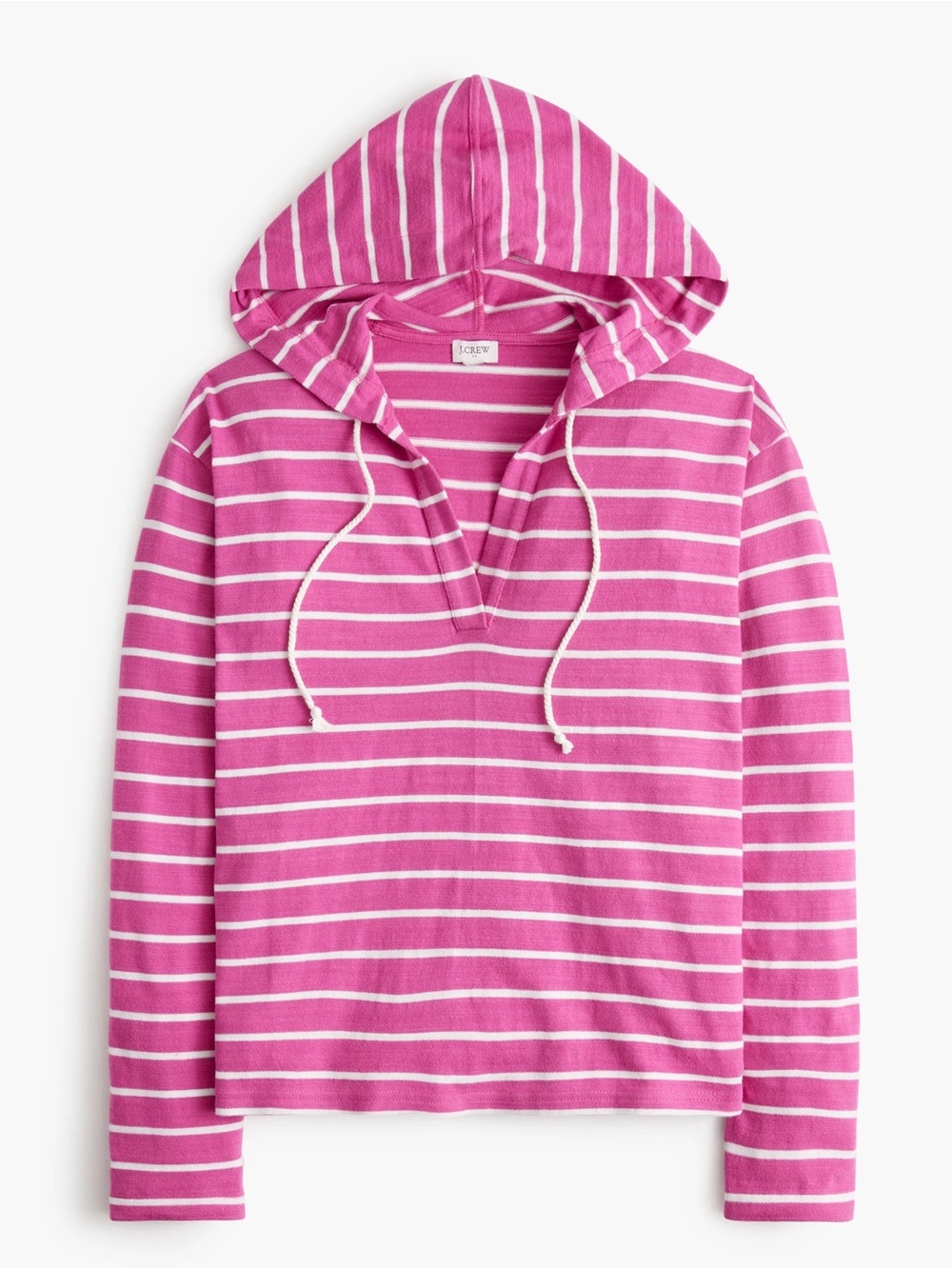 J. Crew Pink and White Striped V-neck Hoodie